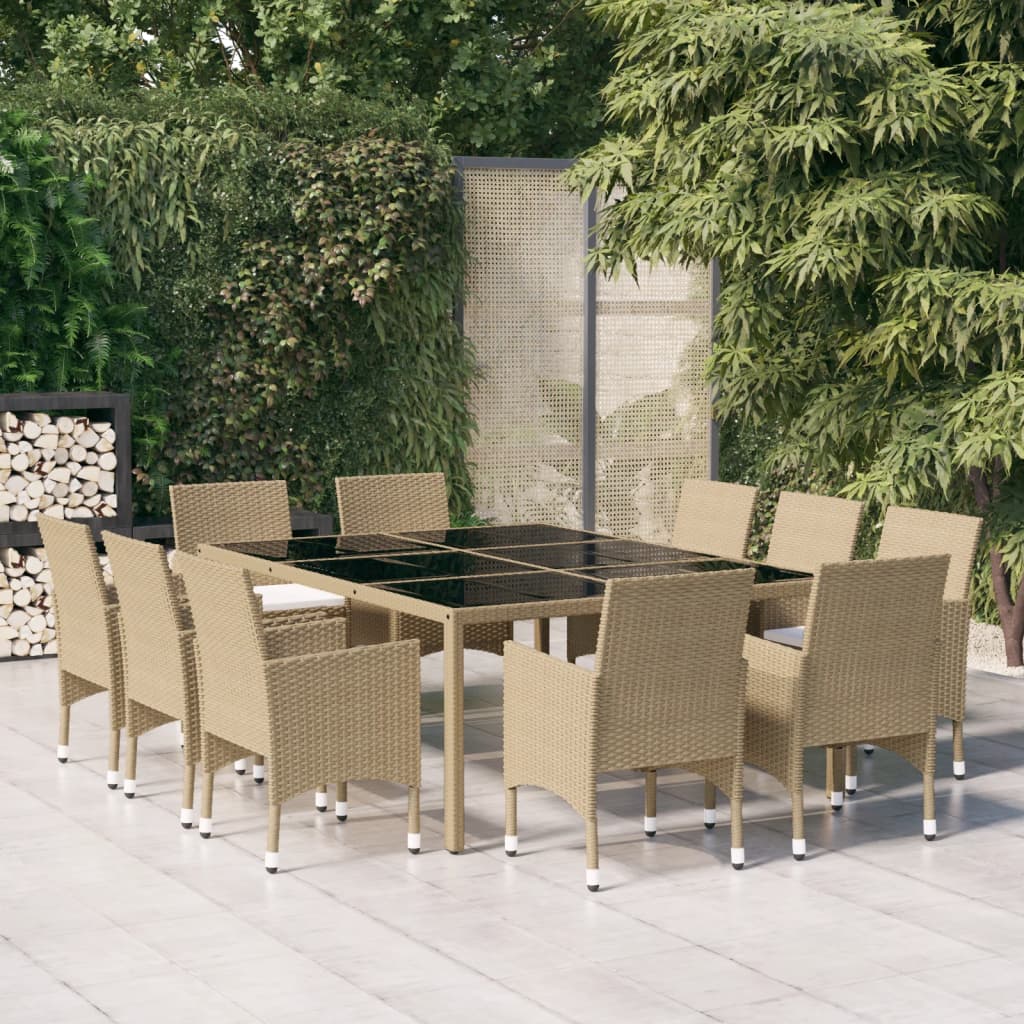 11-piece outdoor dining set polyrattan beige