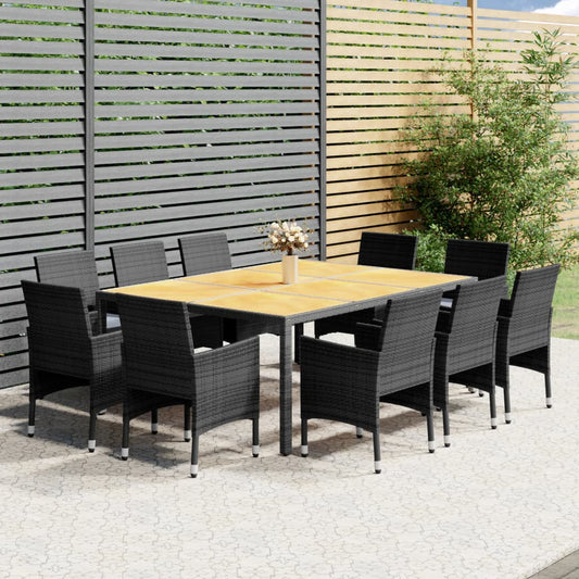 11-piece outdoor dining set, grey polyrattan