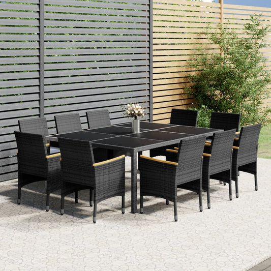 11-piece outdoor dining set, grey poly rattan