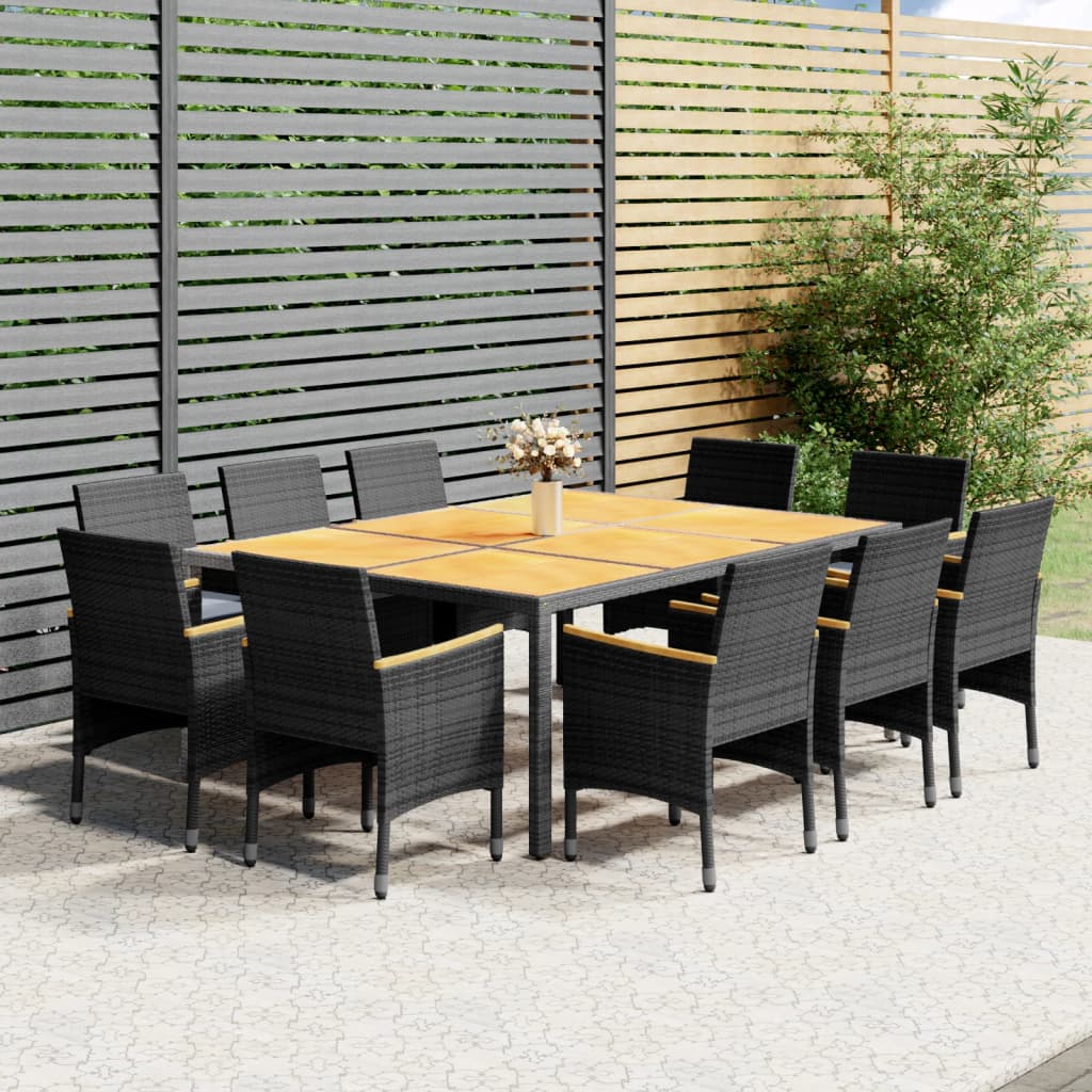 11-piece outdoor dining set, grey poly rattan