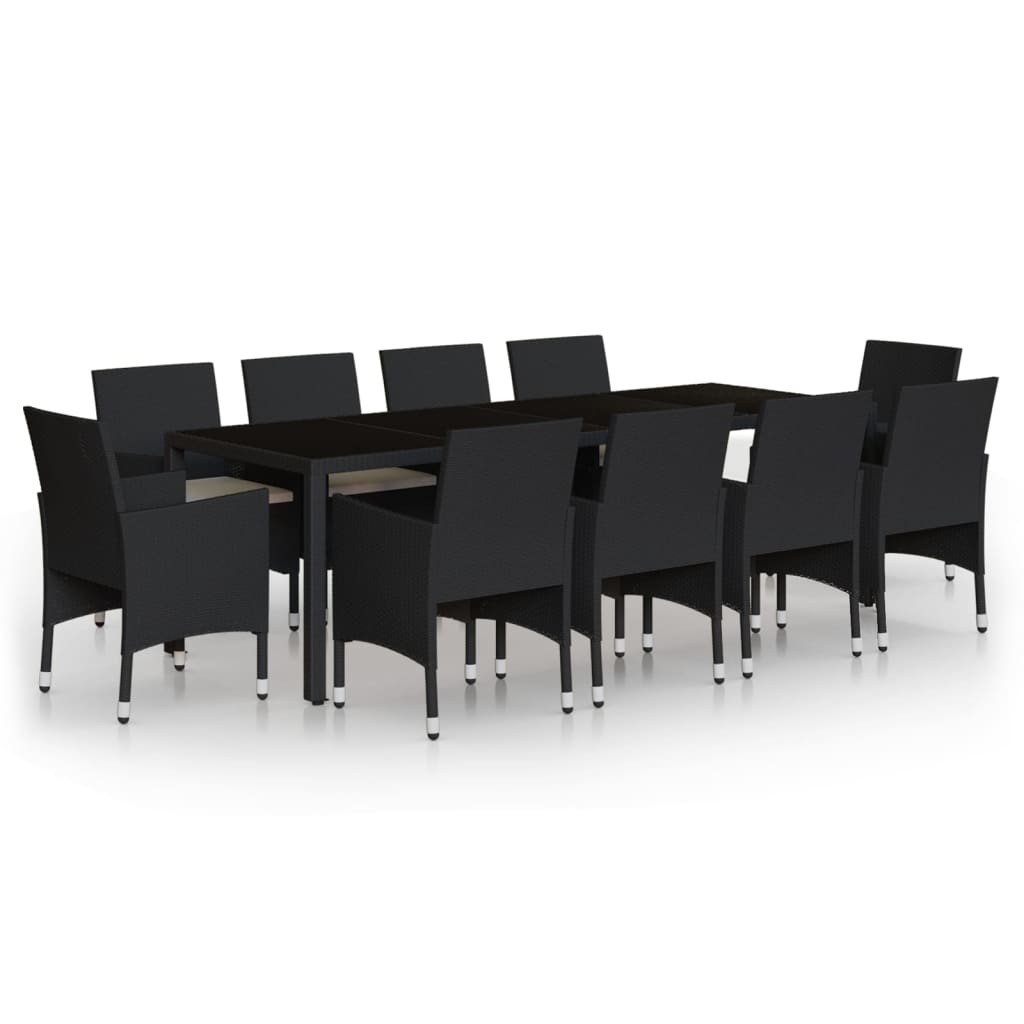 11-piece outdoor dining set black poly rattan