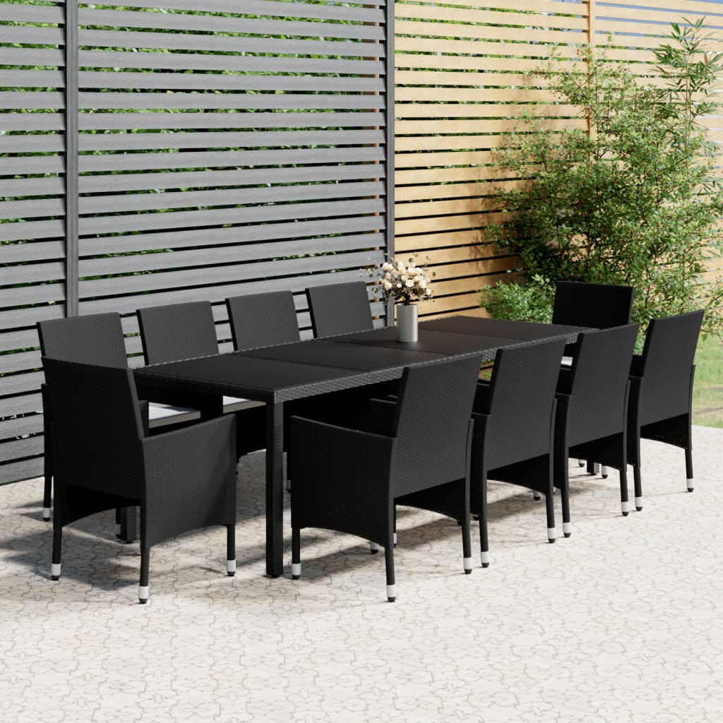 11-piece outdoor dining set black poly rattan