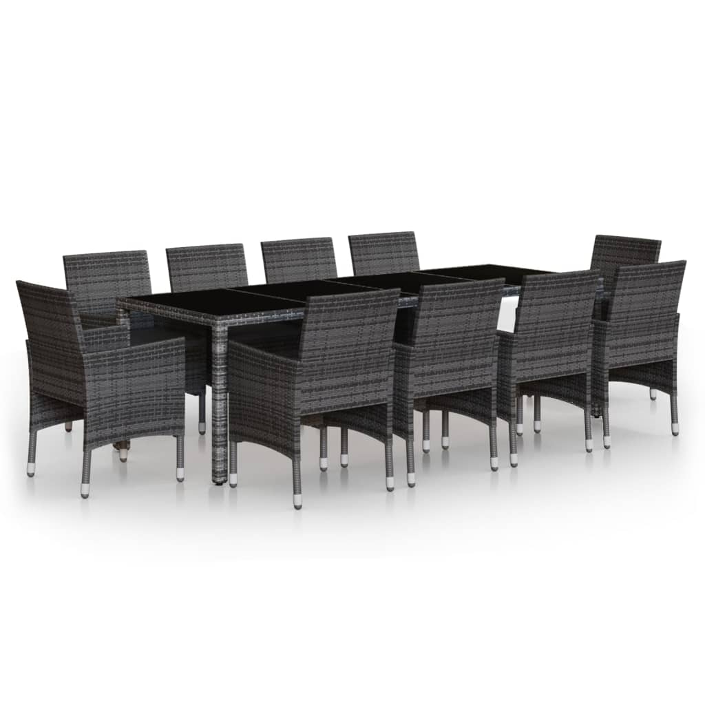 11-piece outdoor dining set, grey polyrattan