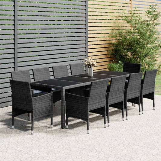 11-piece outdoor dining set, grey polyrattan