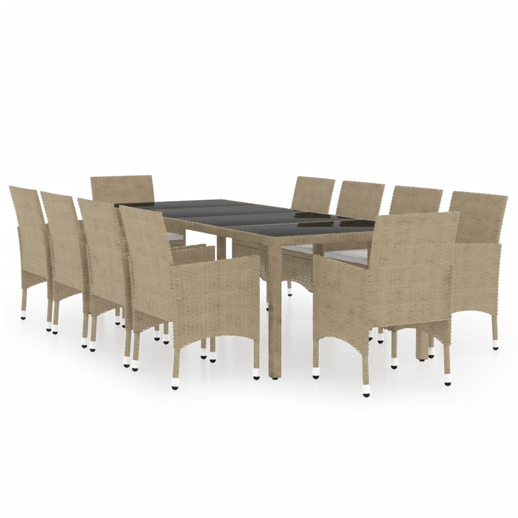 11-piece outdoor dining set polyrattan beige