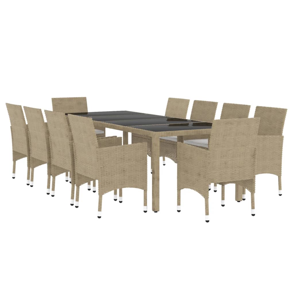 11-piece outdoor dining set polyrattan beige