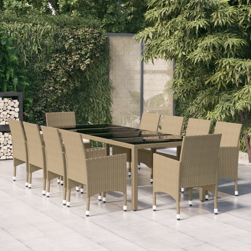 11-piece outdoor dining set polyrattan beige