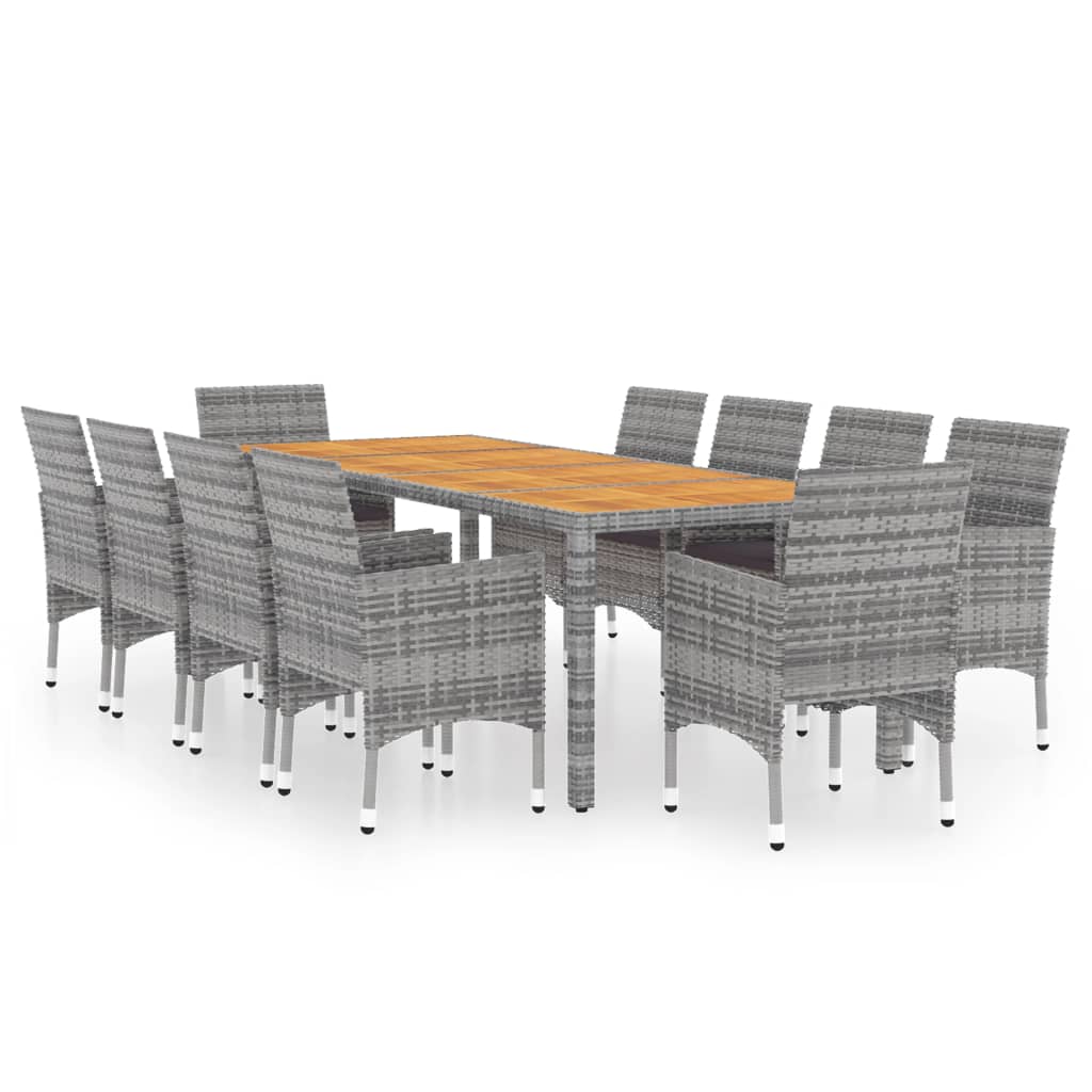 11-piece outdoor dining set, grey poly rattan