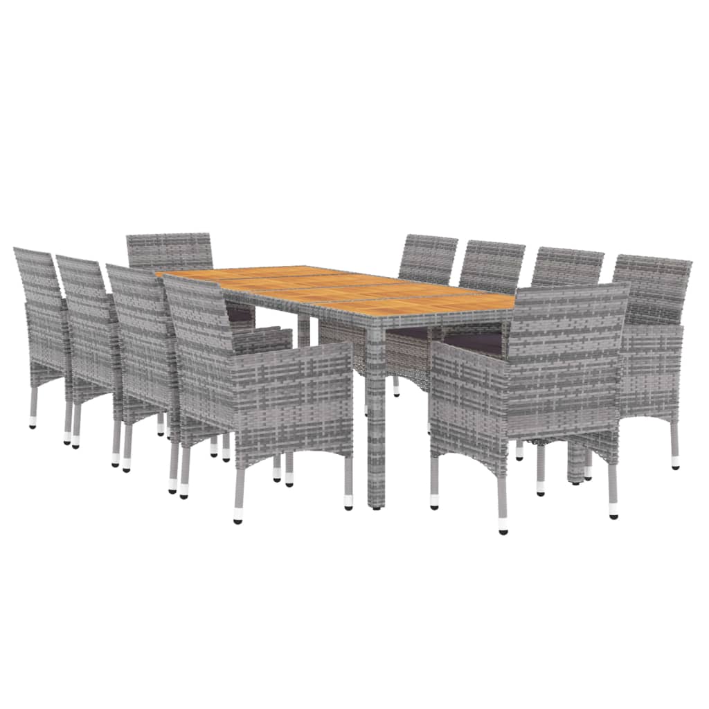 11-piece outdoor dining set, grey poly rattan