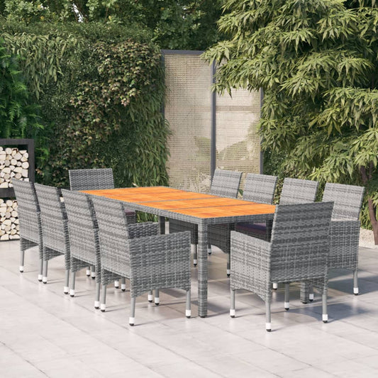 11-piece outdoor dining set, grey poly rattan