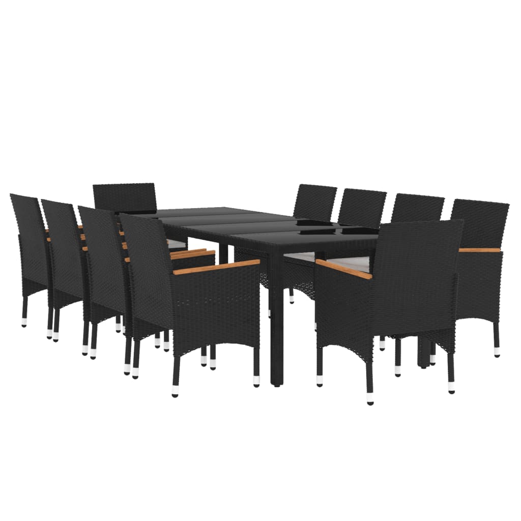 11-piece outdoor dining set black poly rattan