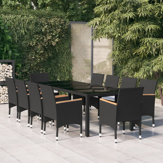 11-piece outdoor dining set black poly rattan