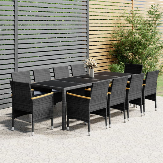 11-piece outdoor dining set, grey poly rattan