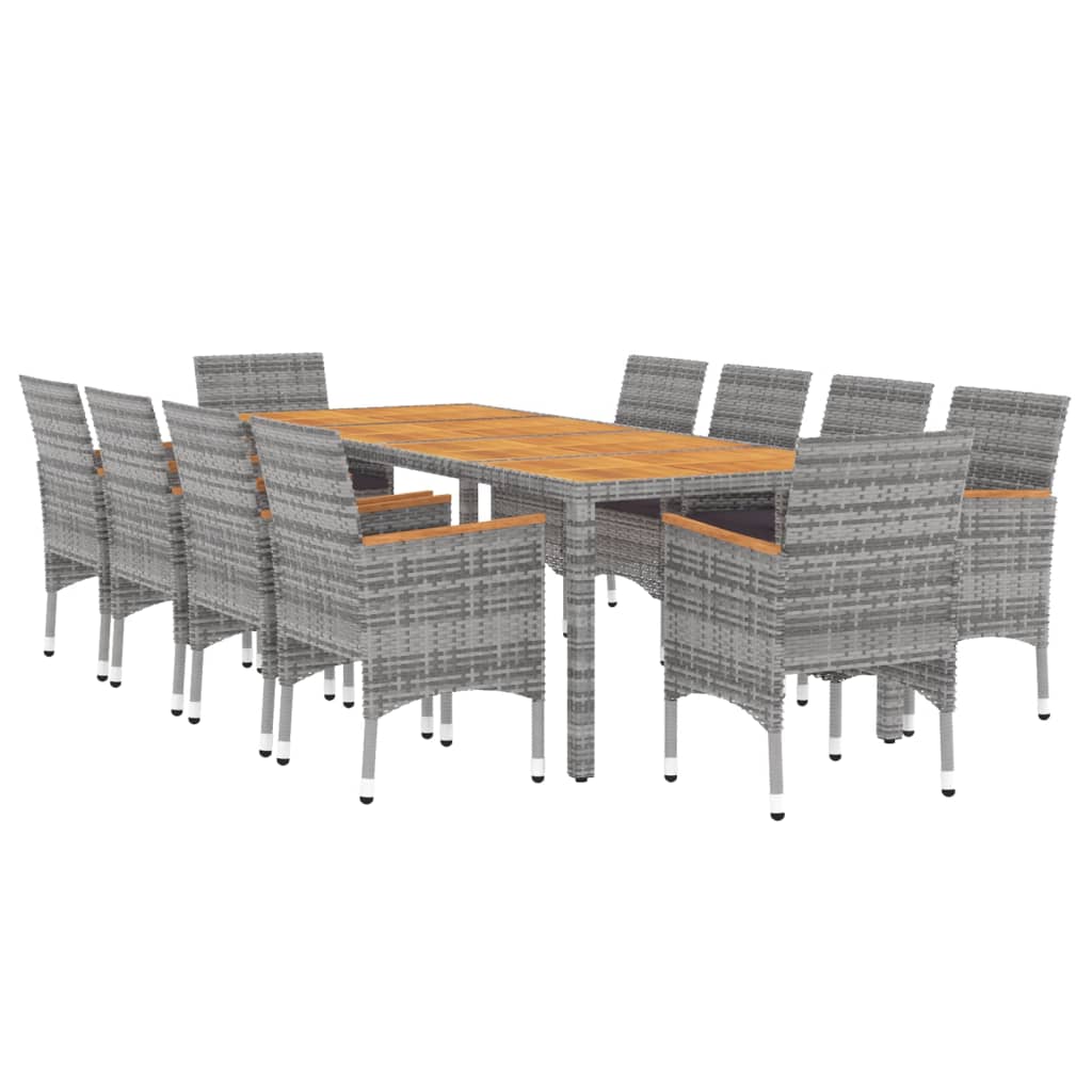 11-piece outdoor dining set, grey poly rattan