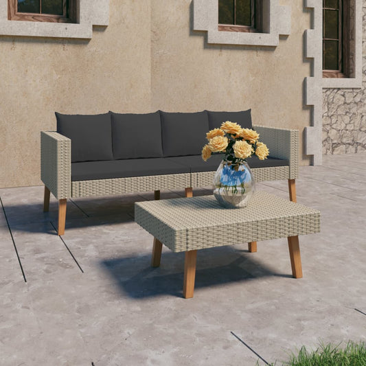 2-piece garden sofa set with cushions, polyrattan, beige