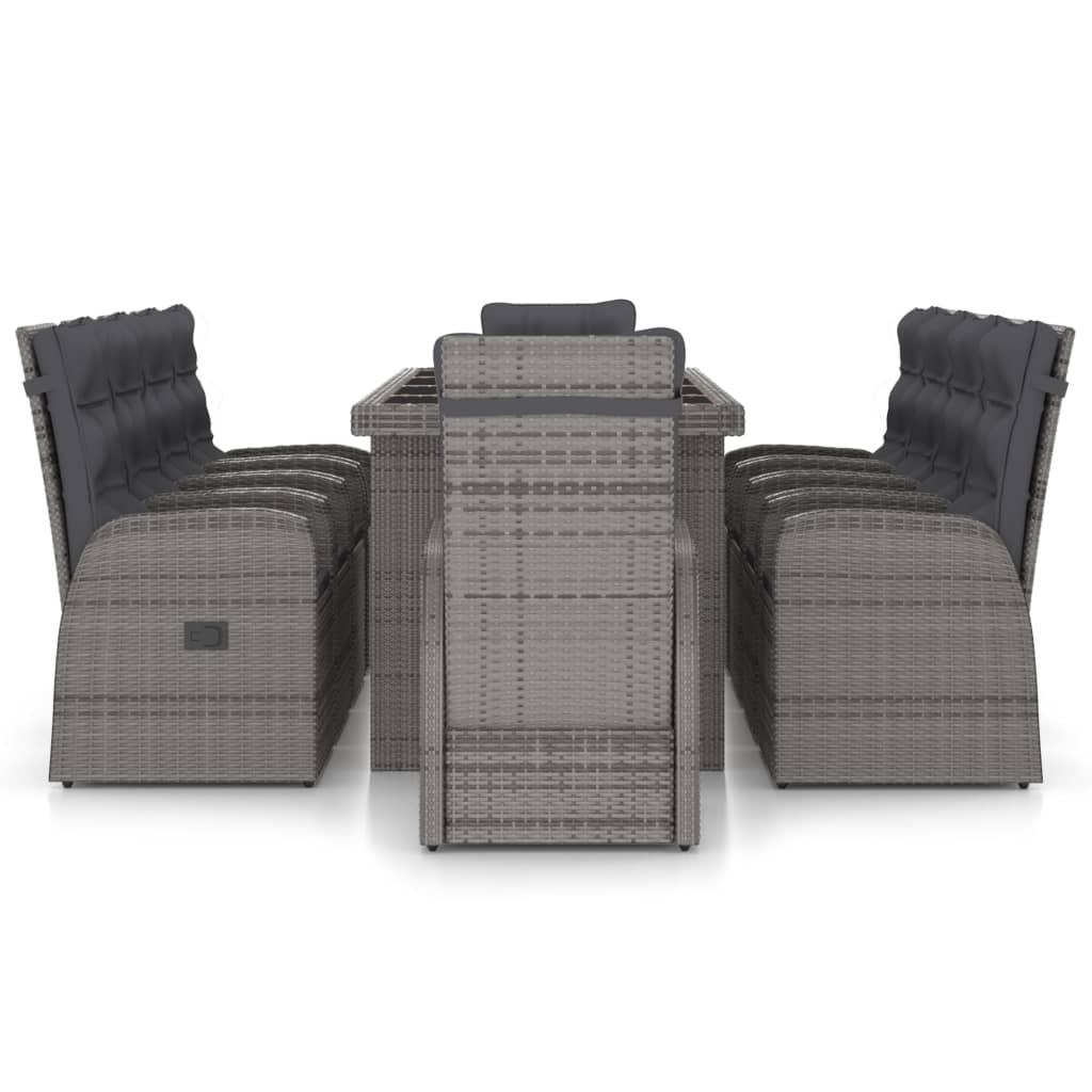 11-piece outdoor dining set with cushions, polyrattan, grey