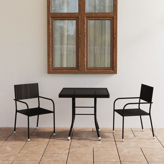 3-piece garden dining set poly rattan black