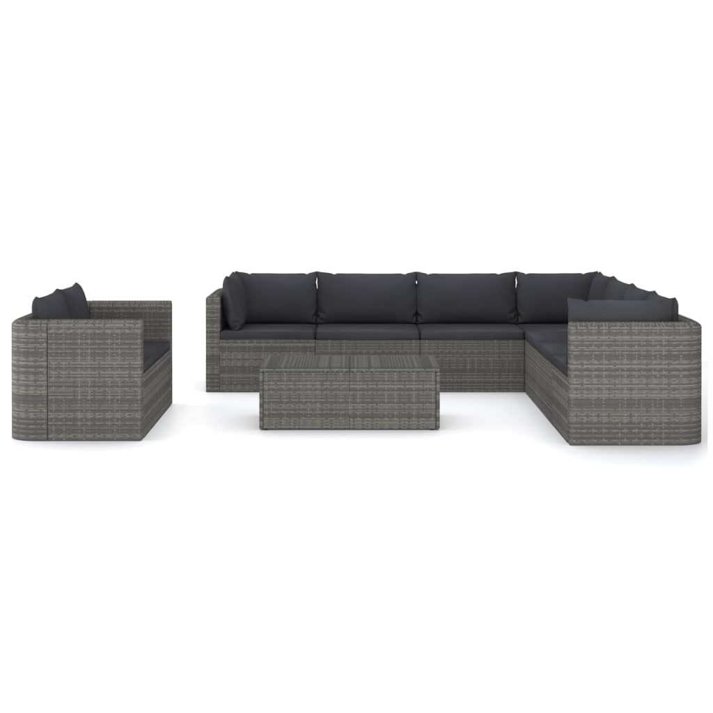 10-piece garden sofa set with cushions, polyrattan, grey