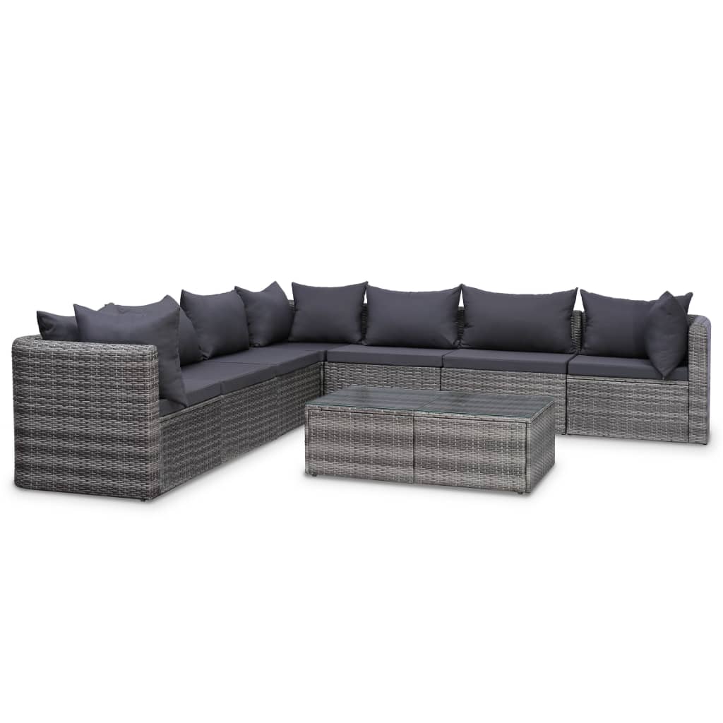 10-piece garden sofa set with cushions, polyrattan, grey