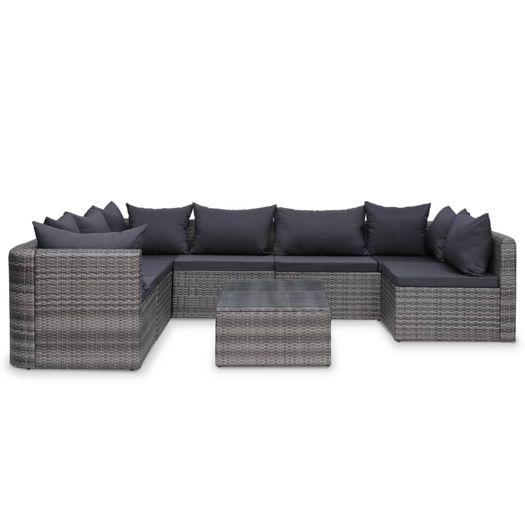 10-piece garden sofa set with cushions, polyrattan, grey