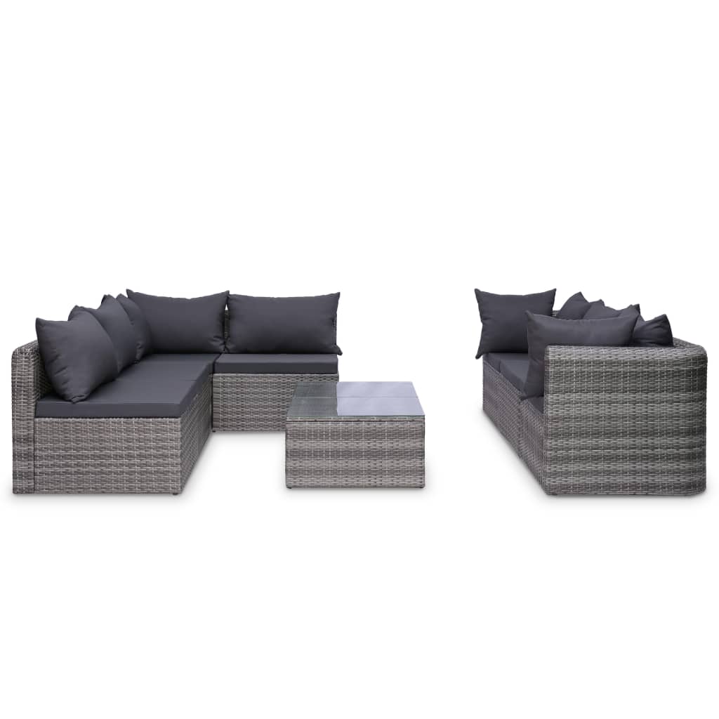 10-piece garden sofa set with cushions, polyrattan, grey