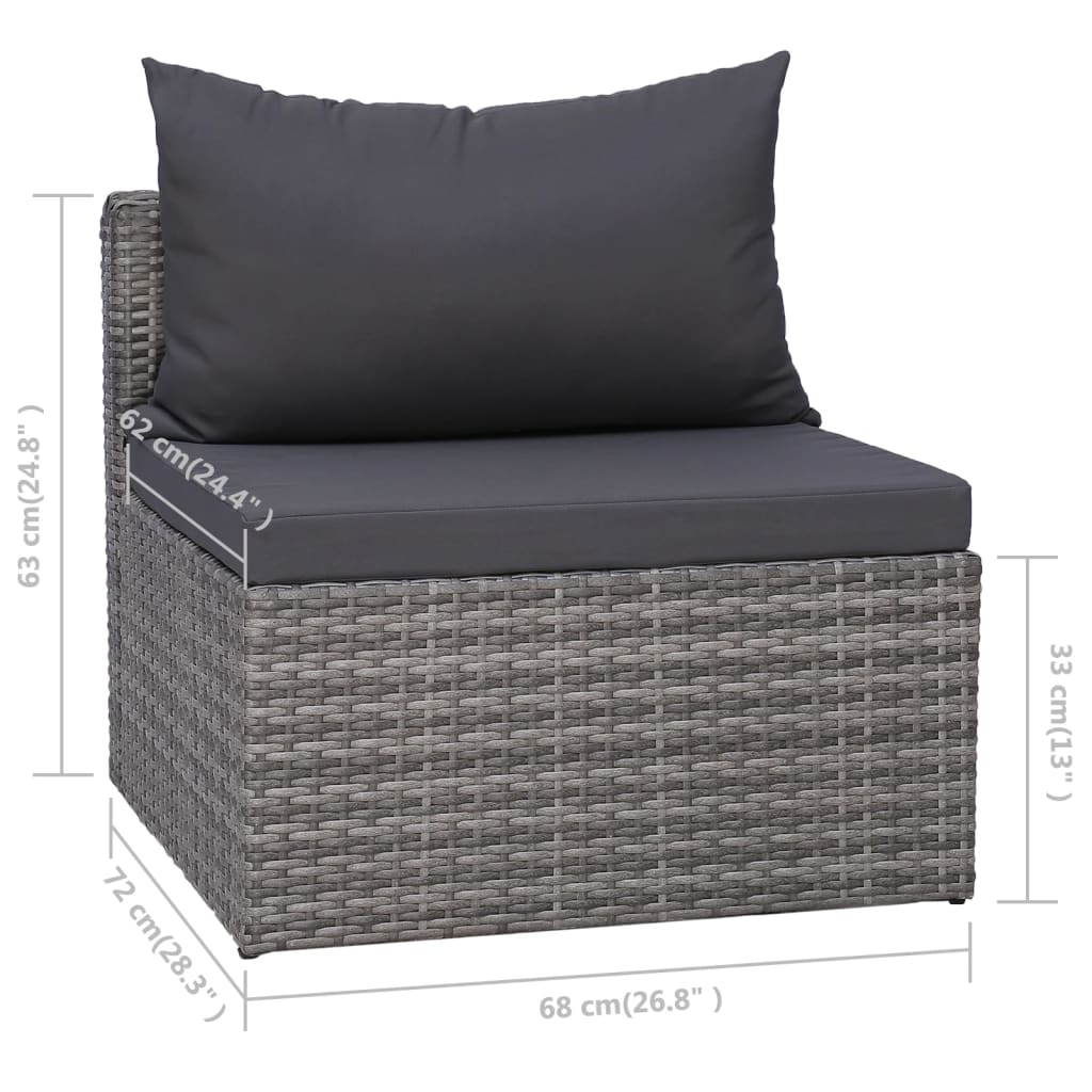 10-piece garden sofa set with cushions, polyrattan, grey