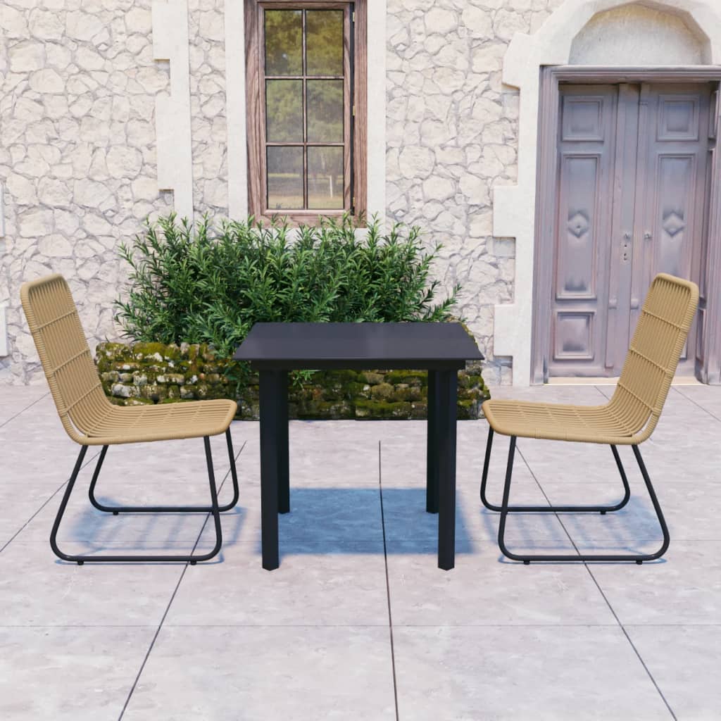 3-piece outdoor dining set poly rattan and glass