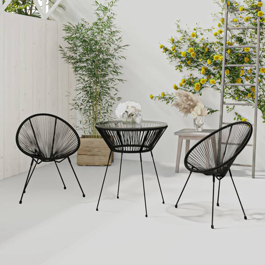 3-piece outdoor dining set PVC rattan black