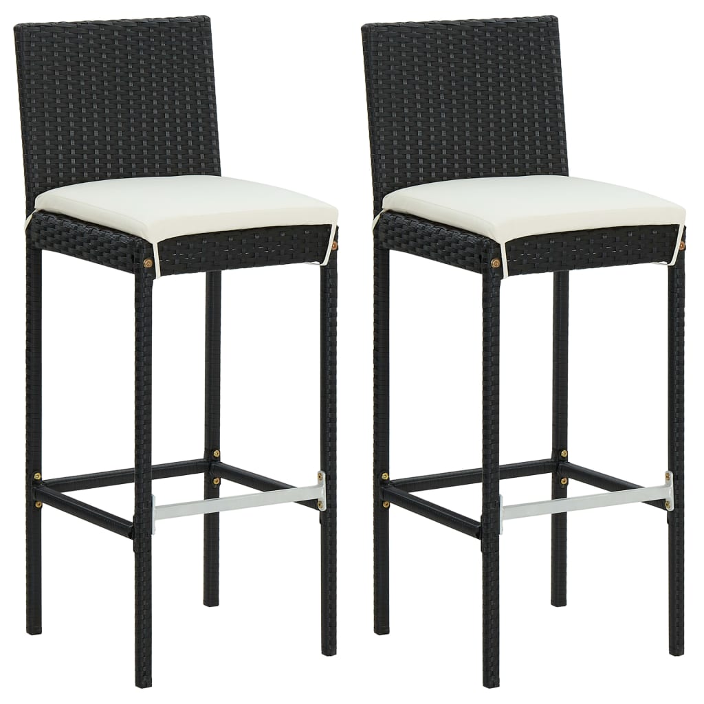 3-piece outdoor bar set with cushions, poly rattan, black