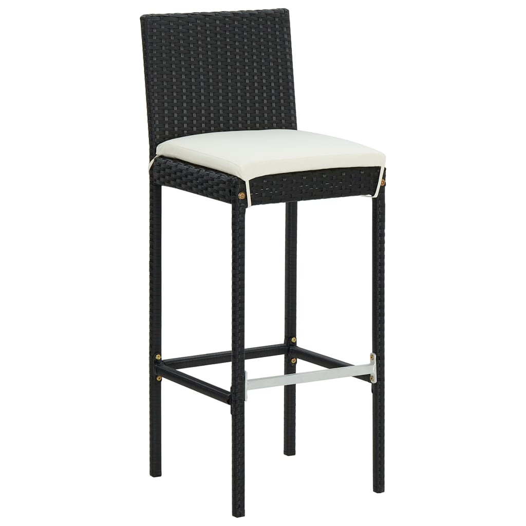 3-teiliges Outdoor-Bar-Set mit Kissen Poly Rattan schwarz