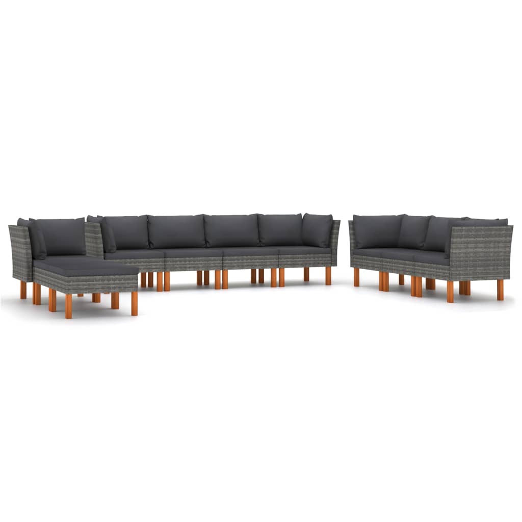 10-teiliges Gartensofa-Set mit Kissen Polyrattan grau