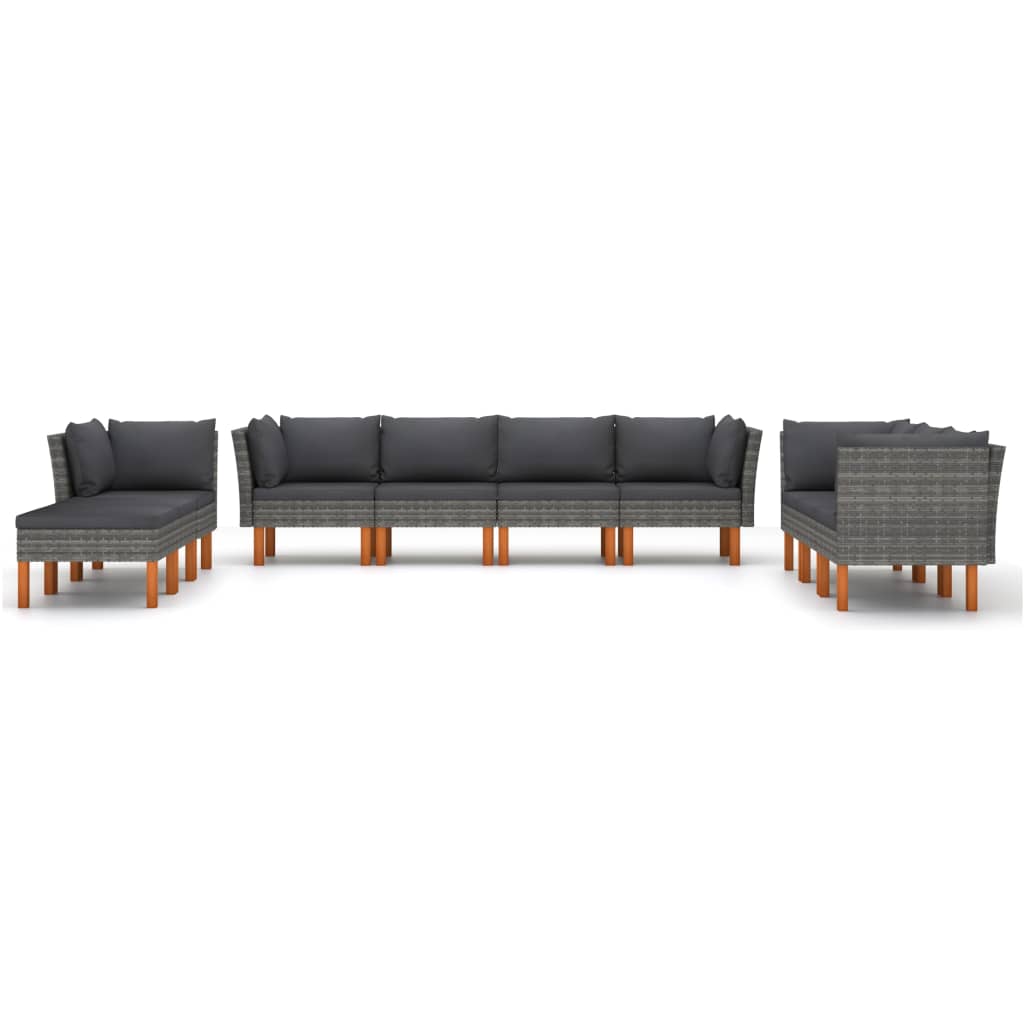 10-teiliges Gartensofa-Set mit Kissen Polyrattan grau