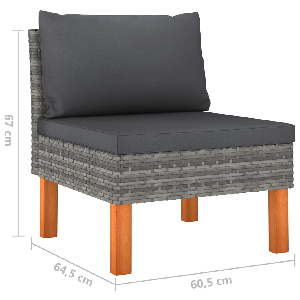 10-teiliges Gartensofa-Set mit Kissen Polyrattan grau