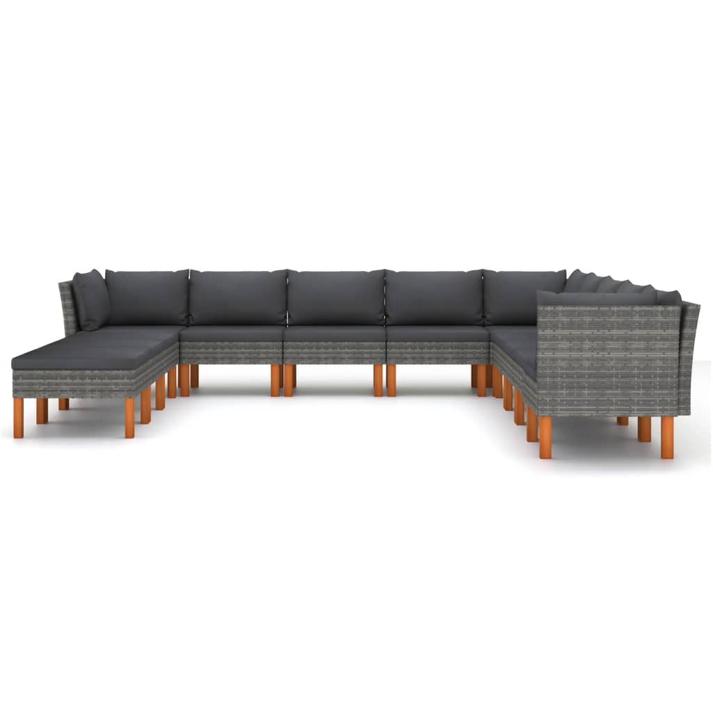 12-piece garden sofa set with cushions, polyrattan, grey