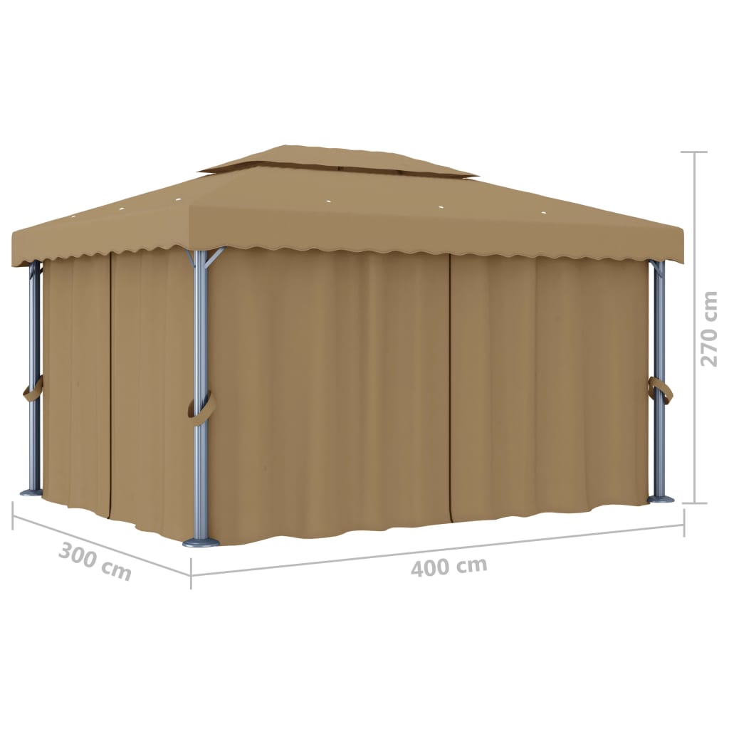 Huvimaja verhoilla 4x3 m harmaanruskea alumiini