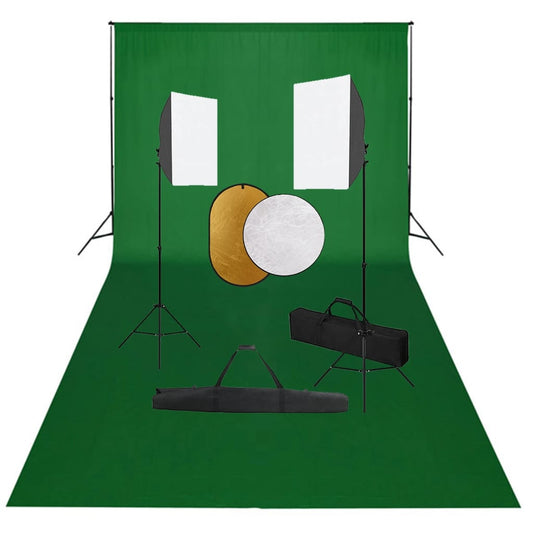 Valokuvastudiosarja softbox-valot, taustakangas ja heijastin