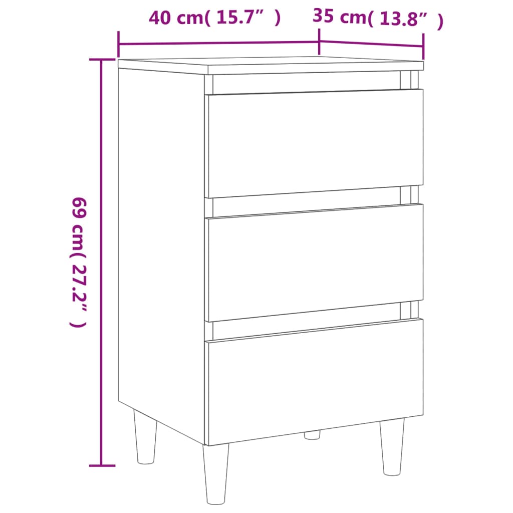 Yöpöydät täyspuiset jalat 2 kpl Sonoma-tammi 40x35x69 cm