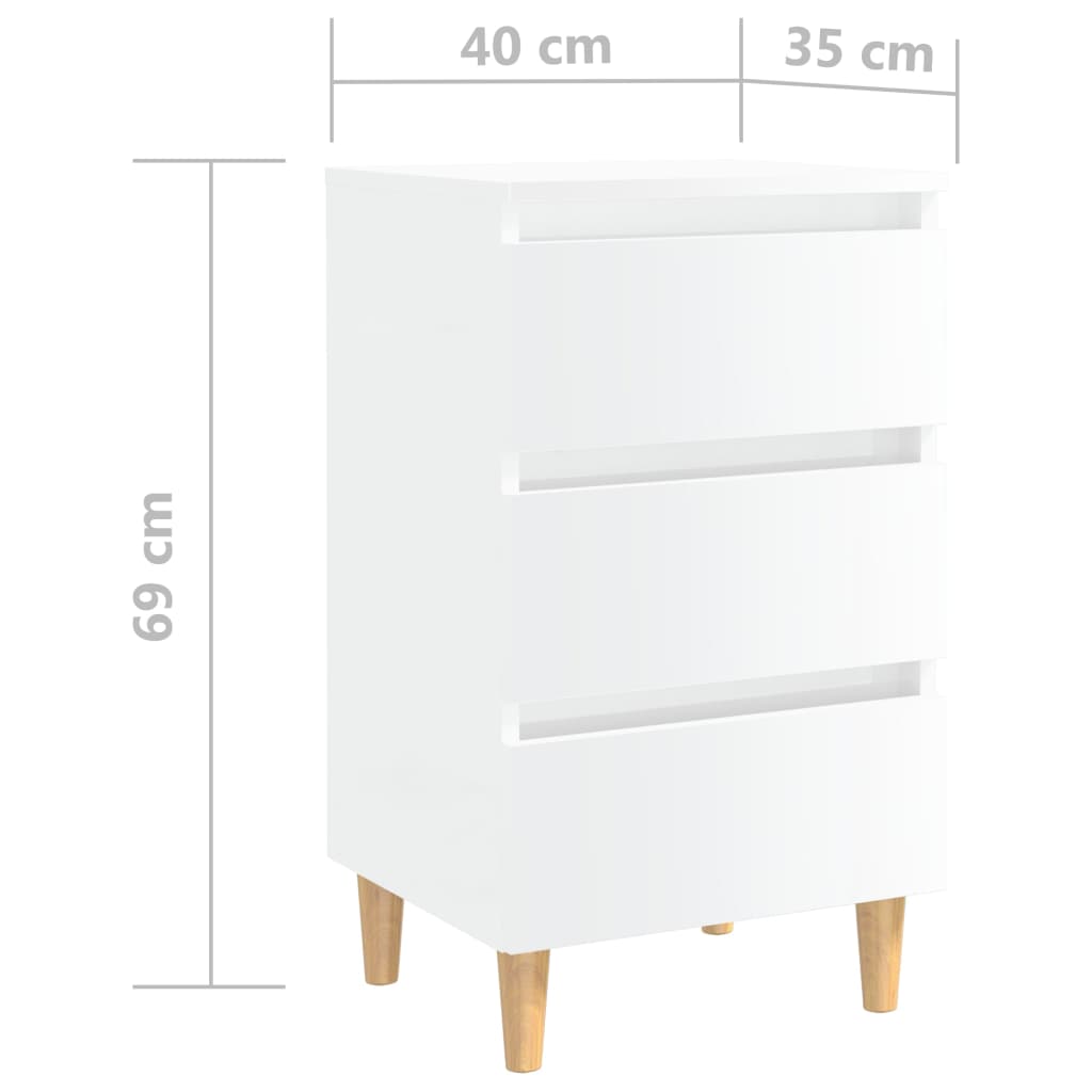 Yöpöydät puiset jalat 2 kpl korkeakiilto valkoinen 40x35x69cm