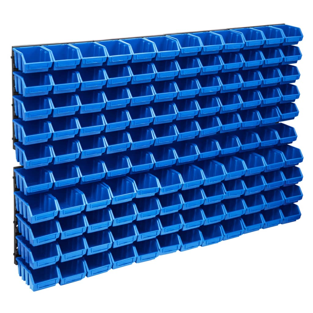 128-piece storage box set with wall panels blue-black