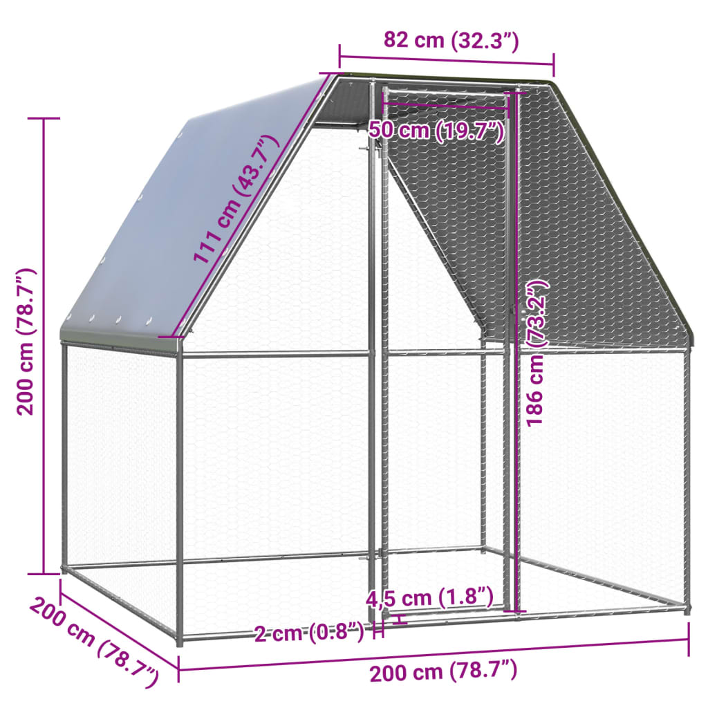 Ulkotilan kanahäkki 2x2x2 m galvanoitu teräs