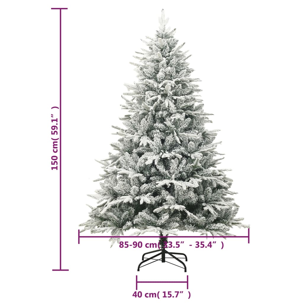 Tekojoulukuusi lumihuurteella vihreä 150 cm PVC ja PE