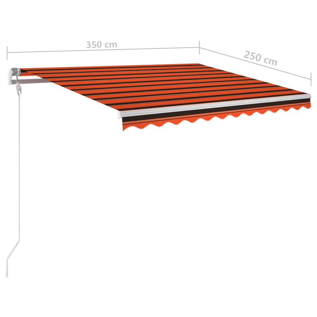 Einziehbare Markise mit LED/Windschutz. 350x250cm orange-braun