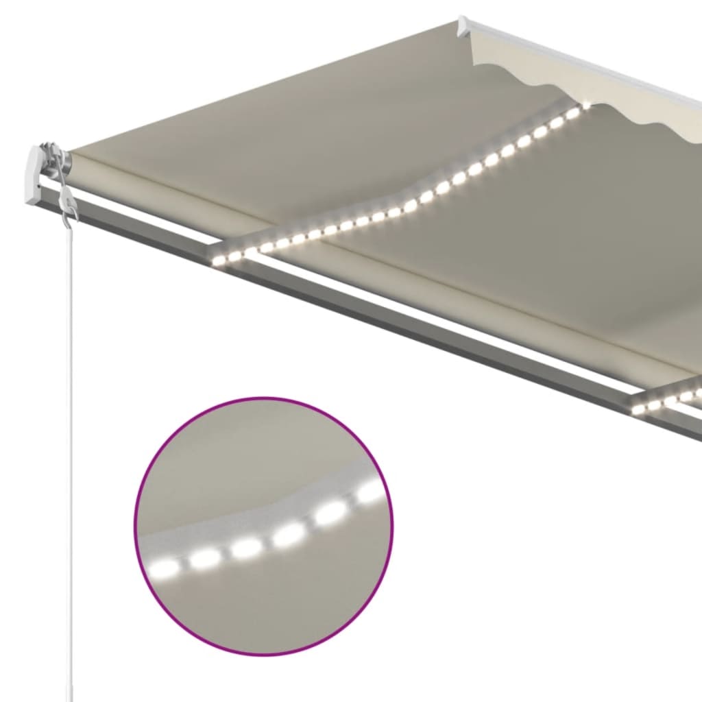 Einziehbare Markise mit LED und Windsensor, 450 x 300 cm, Creme