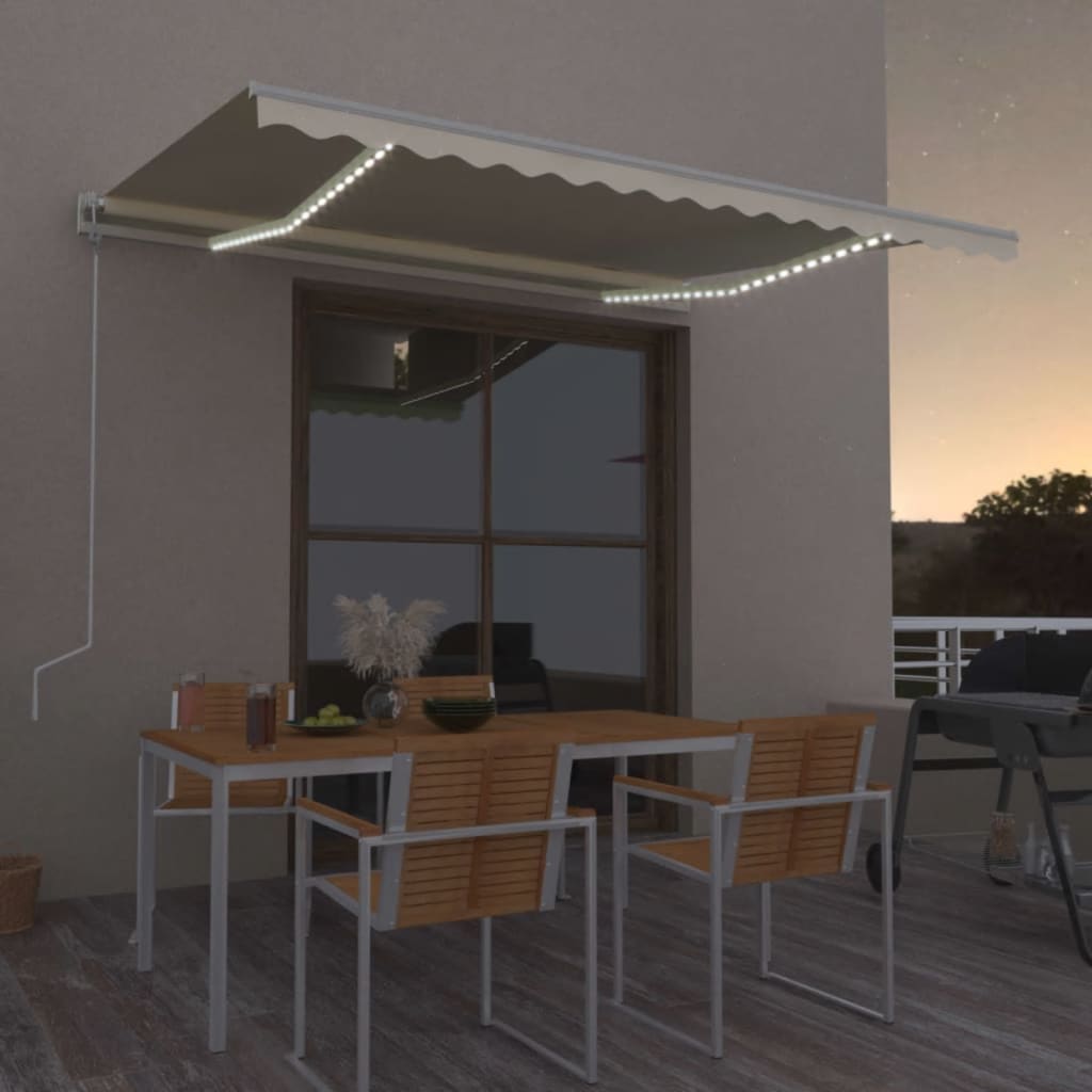 Einziehbare Markise mit LED und Windsensor, 450 x 300 cm, Creme