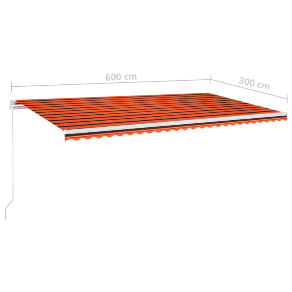 Retractable awning with LED 600x300 cm orange-brown