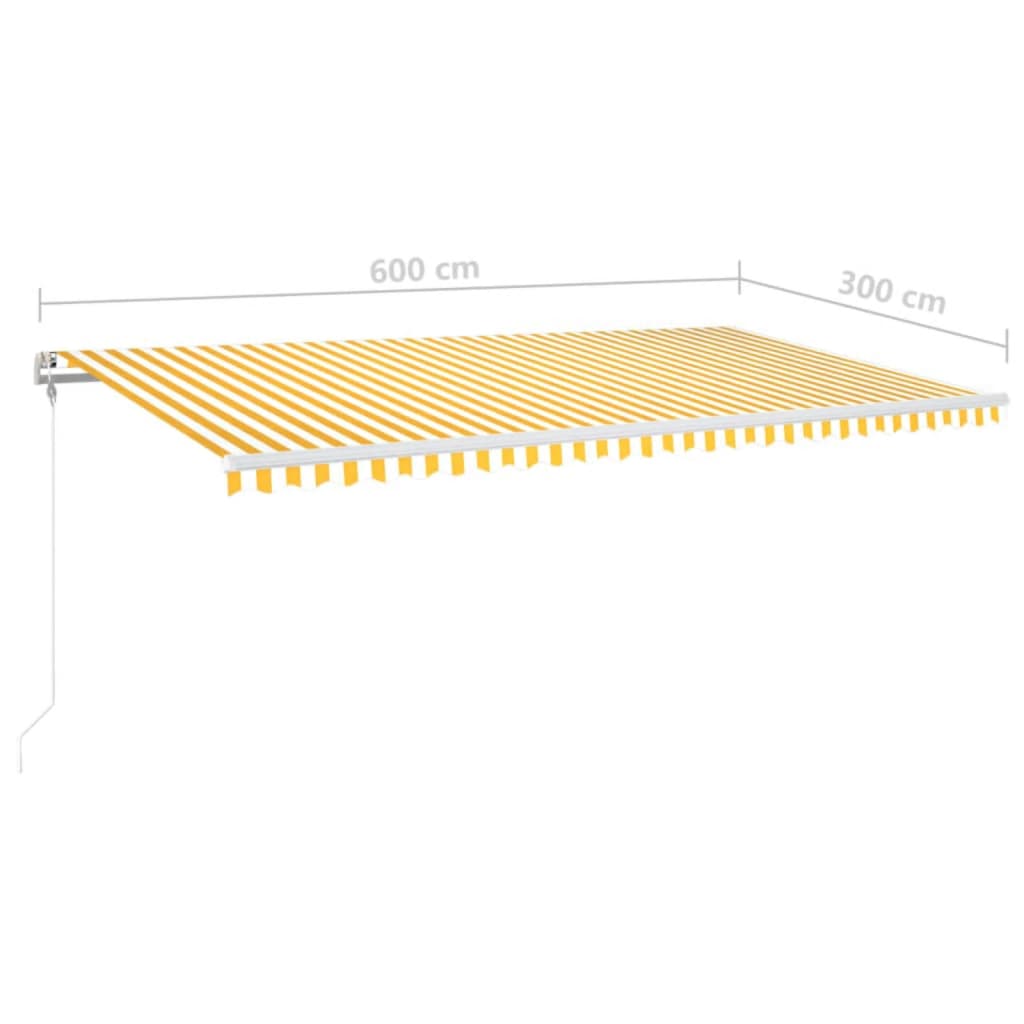 Einziehbare Markise LED/Windsensor 600x300 cm gelb und weiß.