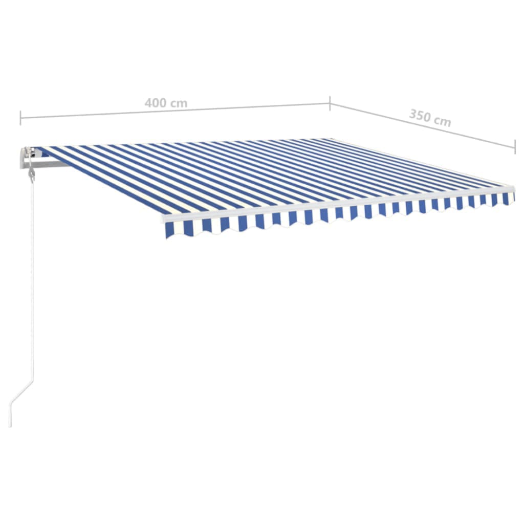 Sisäänkelattava markiisi LED/tuulisensori 400x350cm sinivalk.