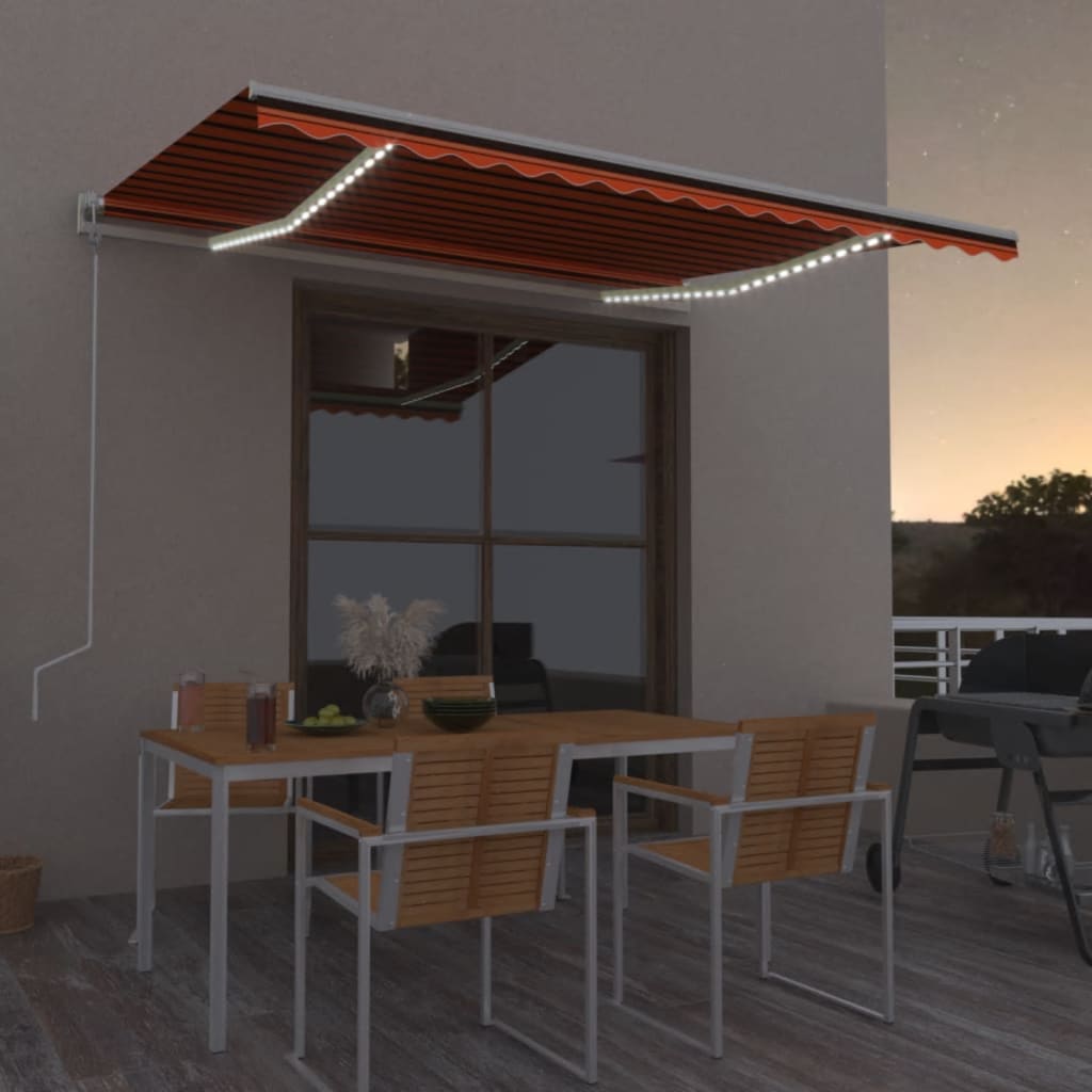 Retractable awning LED/wind sensor 450x350cm orange/brown.