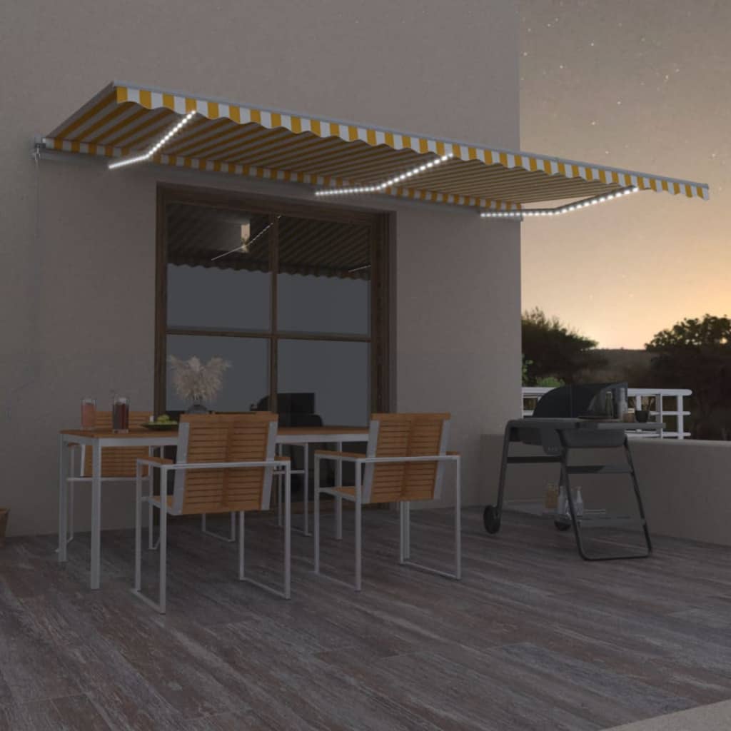 Retractable awning with LED 600x350 cm yellow-white