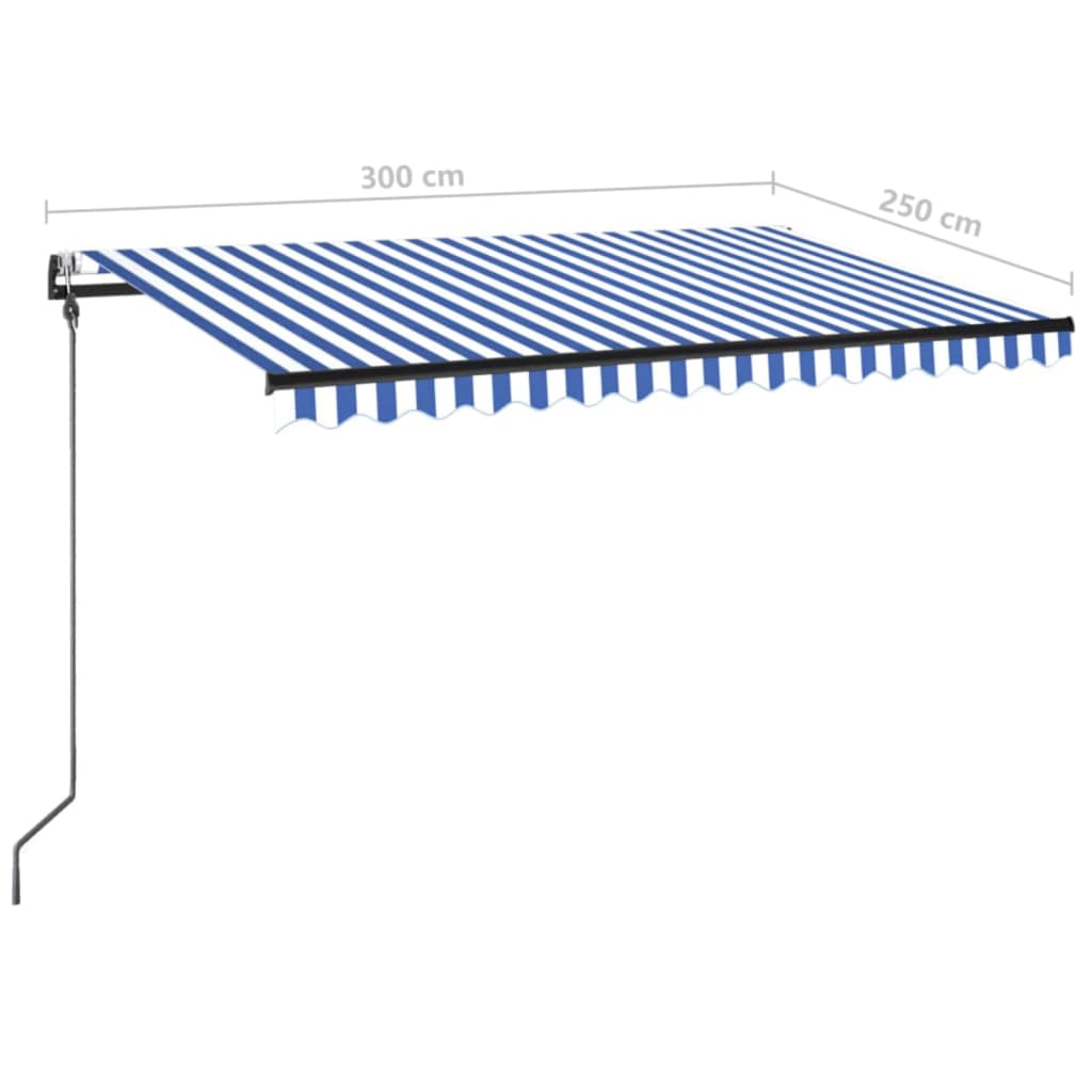 Einziehbare Markise LED/Windsensor 300x250 cm blau und weiß.